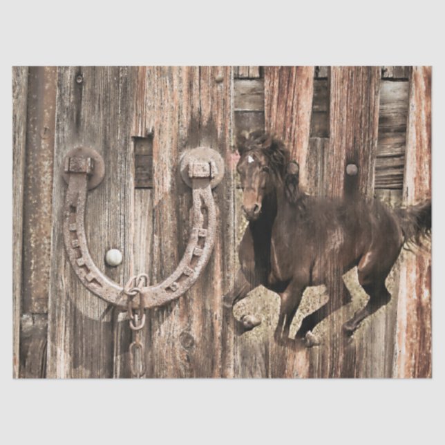 Rustic Horse Horseshoe on Barn Wood Tissue Paper (Front)