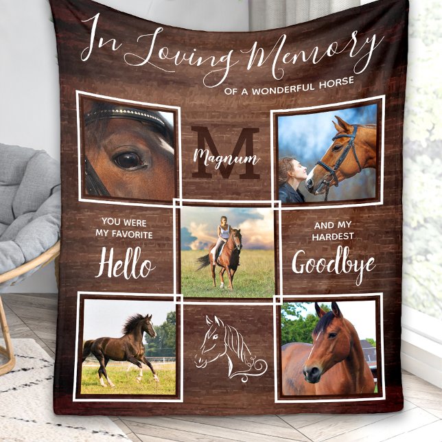 Rustic Horse Memorial Personalised Pet Loss Photo  Fleece Blanket (Creator Uploaded)