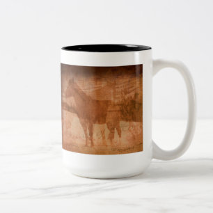 Rustic Horse Painting, Equine Art for Horse-lovers Two-Tone Coffee Mug