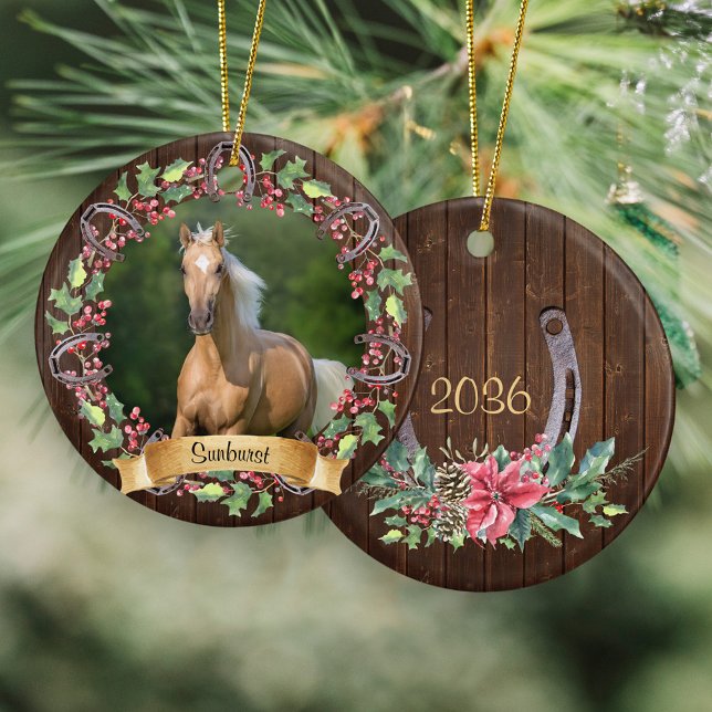 Rustic Horse Photo Personalised Christmas Ceramic Tree Decoration (Creator Uploaded)