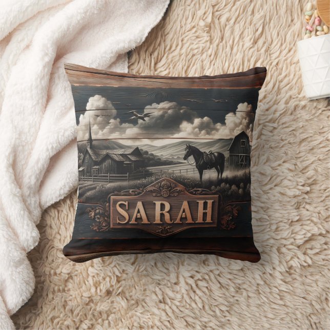 Rustic Horse Portrait Near Farmhouse at Dusk Cushion (Blanket)