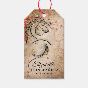 Rustic Horse Red Gold Quinceanera Thank You Favour Gift Tags