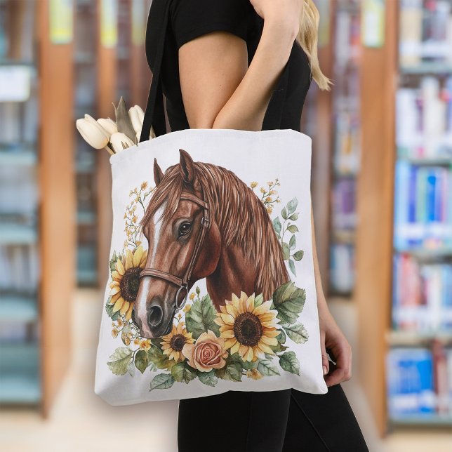 Rustic Horse Sunflower Floral Tote Bag (Creator Uploaded)