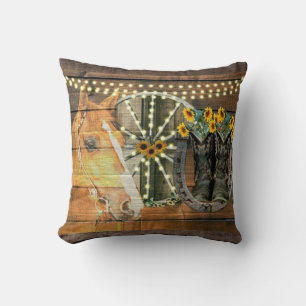 Rustic Horse Sunflowers Wagon Wheel Cowboy Boots Cushion