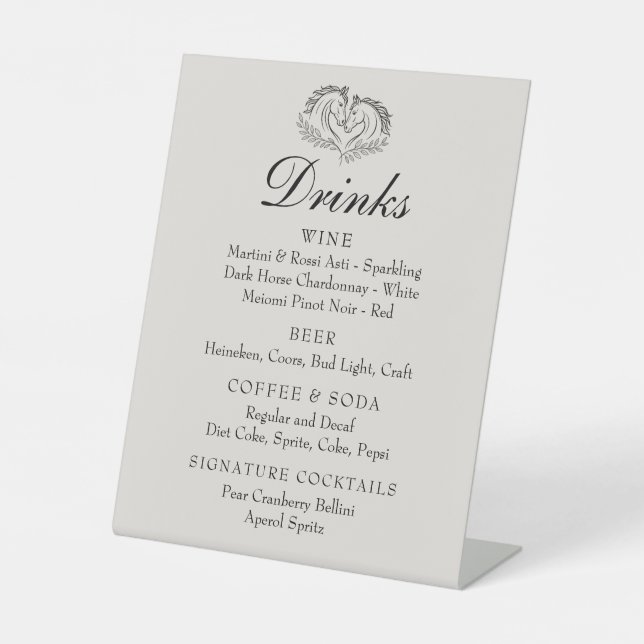 Rustic Horse Western Country Wedding Bar Drinks  Pedestal Sign (Front)