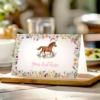 Rustic Horse Wildflower Birthday Party Food Tent Place Card