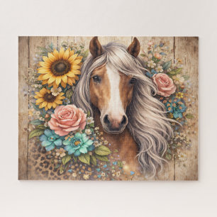 Rustic Horse With Flowers Jigsaw Puzzle