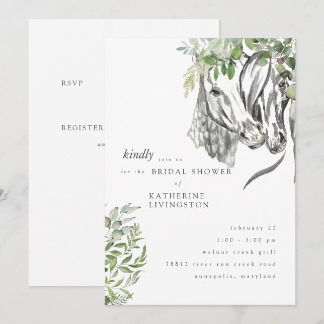 Rustic Horses Nuzzling Neutral Bridal Shower Invitation (Front/Back)