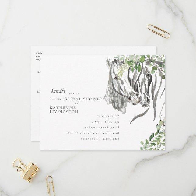 Rustic Horses Nuzzling Neutral Bridal Shower  Invitation Postcard (Front/Back In Situ)