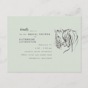 Rustic Horses Nuzzling Sage Bridal Shower  Postcard