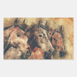 Rustic Horses Trio Rectangular Sticker