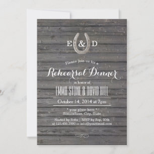 Rustic Horseshoe Barn Wood Rehearsal Dinner Invitation