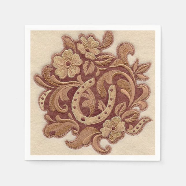 rustic horseshoe cowgirl western country floral napkin (Front)