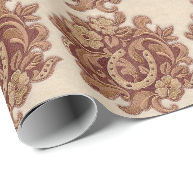 rustic horseshoe cowgirl western country floral wrapping paper (Roll Corner)