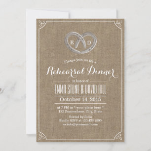 Rustic Horseshoe Heart Burlap Rehearsal Dinner Invitation