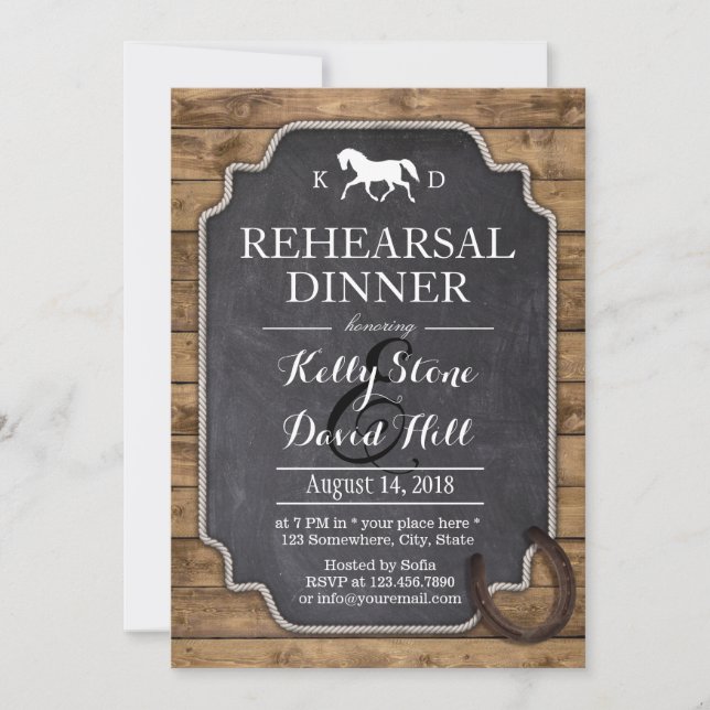 Rustic Horseshoe Horse Wedding Rehearsal Dinner Invitation (Front)