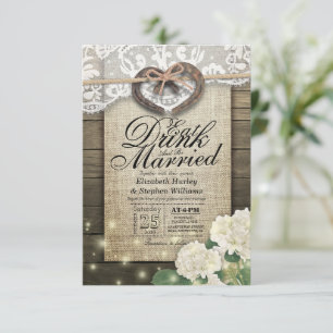 Rustic Horseshoe Lace EAT Drink Be Married Wedding Invitation