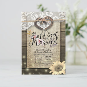 Rustic Horseshoe Lace EAT Drink Be Married Wedding Invitation