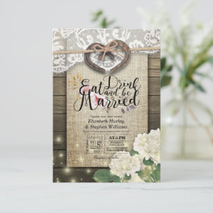 Rustic Horseshoe Lace EAT Drink Be Married Wedding Invitation
