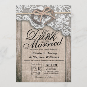 Rustic Horseshoe Lace EAT Drink Be Married Wedding Invitation