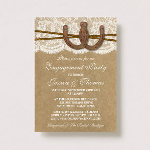Rustic Horseshoe On Kraft & Lace Engagement Invitation
