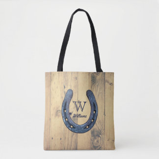 Rustic Horseshoe Ranch & Barn Wood Planks Tote Bag