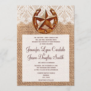 Rustic Horseshoe Star Burlap Wedding Invitations