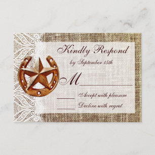 Rustic Horseshoe Star Burlap Wedding RSVP Cards