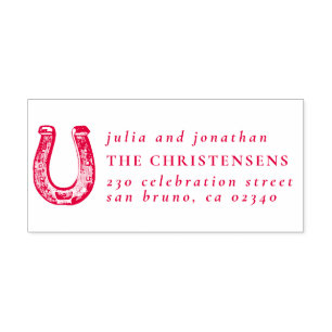 Rustic Horseshoe Wedding Names & Return Address Self-inking Stamp