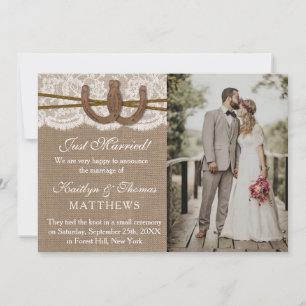 Rustic Horseshoe Wedding Photo Marriage Announcement