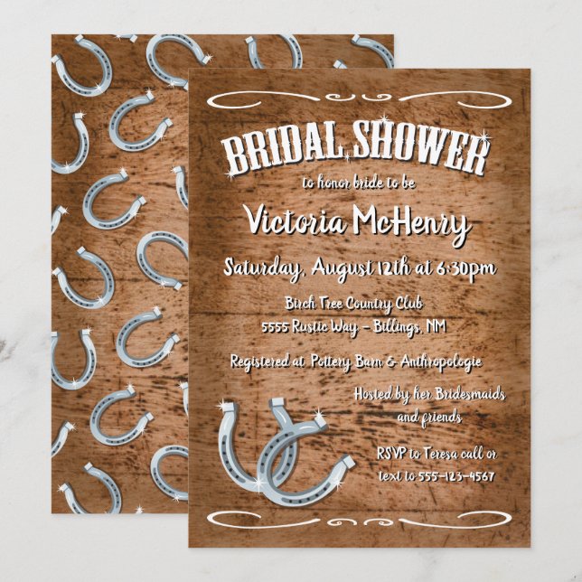 Rustic Horseshoe Western  Bridal Shower Invitation (Front/Back)