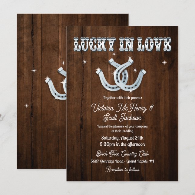 Rustic Horseshoe Western  Wedding Invitations (Front/Back)