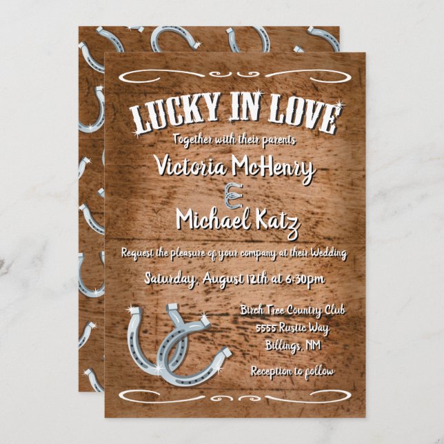 Rustic Horseshoe Western  Wedding Invitations (Front/Back)