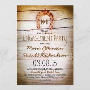 rustic horseshoe wood engagement party invitation