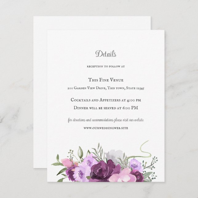 Rustic Horseshoes and Flowers Purple Invitation (Front/Back)