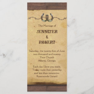 Rustic Horseshoes Barbed Wire Wedding Program Programme