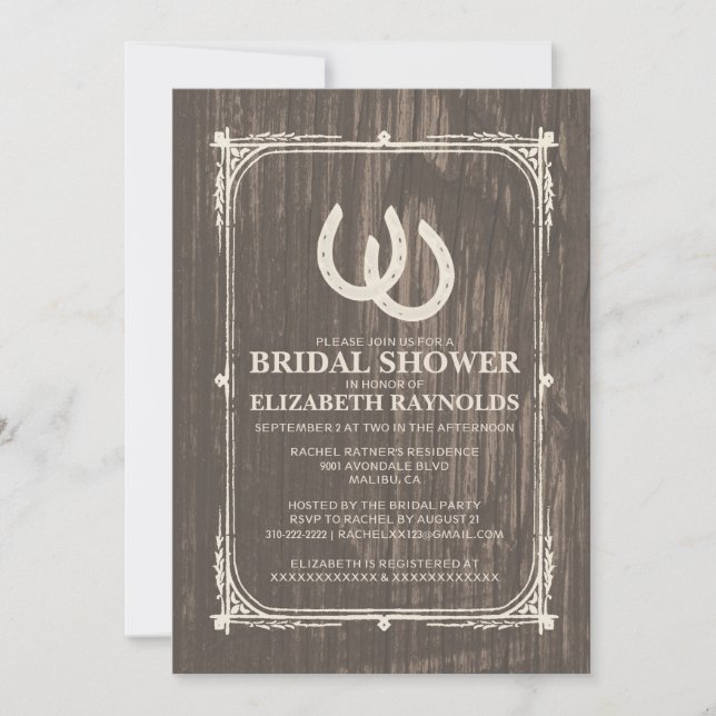 Rustic Horseshoes Bridal Shower Invitations (Front)