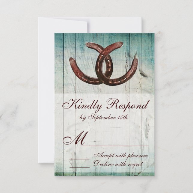 Rustic Horseshoes Country Style Wedding RSVP (Front)