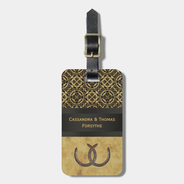 Rustic Horseshoes Distressed BG Luggage Tag (Front Vertical)