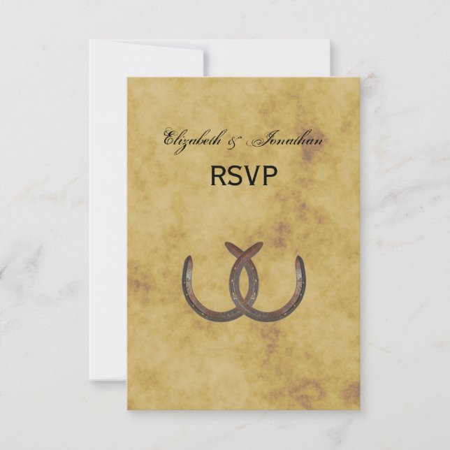 Rustic Horseshoes Distressed BG RSVP Card (Front)