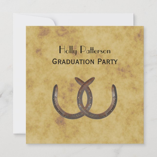 Rustic Horseshoes Distressed BG SQ Graduation Invitation (Front)