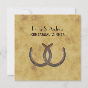 Rustic Horseshoes Distressed BG SQ Rehearsal Din Invitation