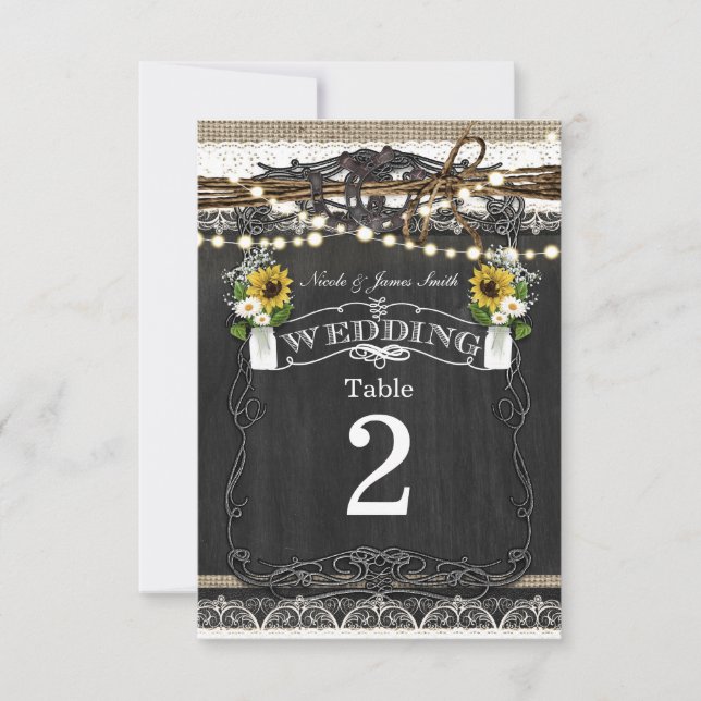 Rustic Horseshoes & Flowers Country Table Numbers (Front)