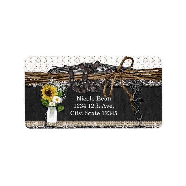 Rustic Horseshoes & Flowers Country Wedding Labels (Front)