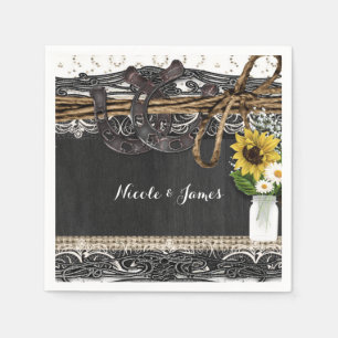 Rustic Horseshoes & Flowers Country Wedding Napkin