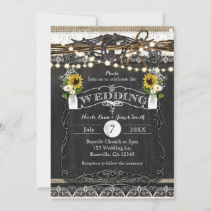Rustic Horseshoes & Flowers Wedding Invitations