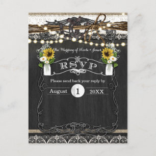 Rustic Horseshoes & Flowers Wedding RSVP Card