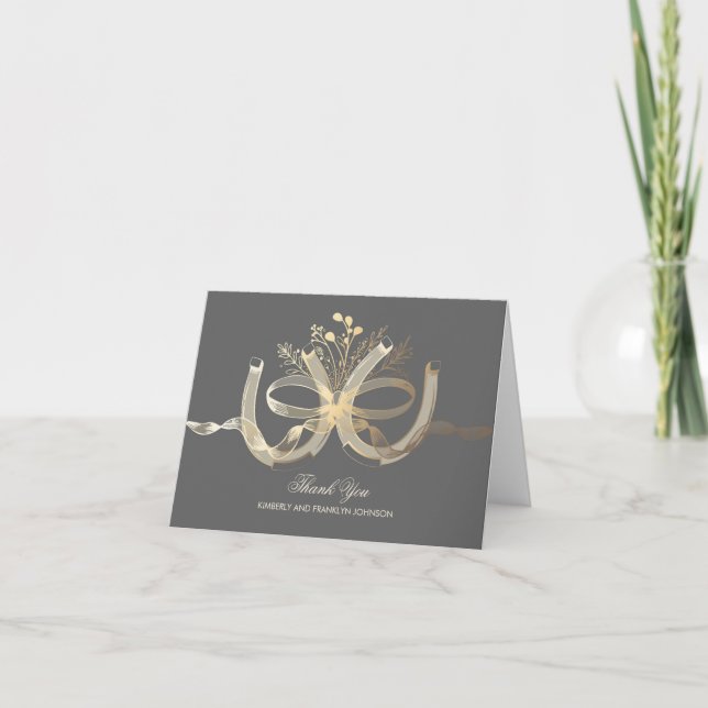Rustic Horseshoes Gold Country Wedding Thank You Card (Front)