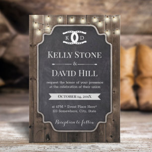 Rustic Horseshoes Initials Equine Horse Wedding Invitation