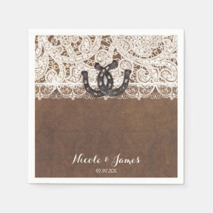 Rustic Horseshoes & Lace Country Wedding Napkins